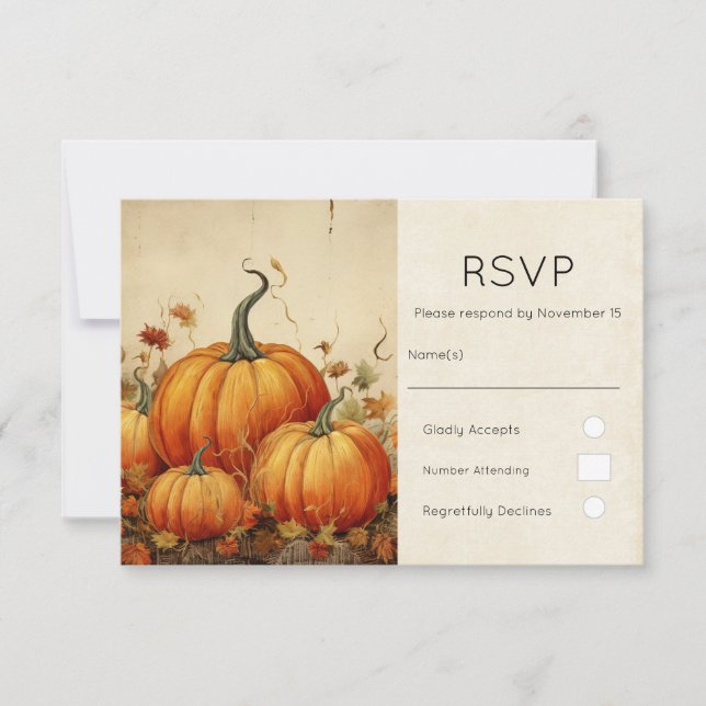 Orange Pumpkins Rustic Autumn Thanksgiving RSVP Card (Front)