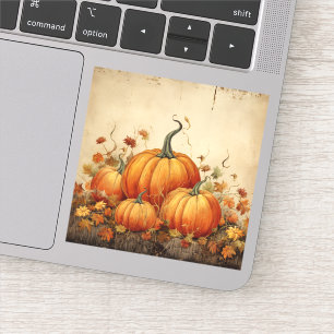 Orange Pumpkins Rustic Autumn Thanksgiving Sticker