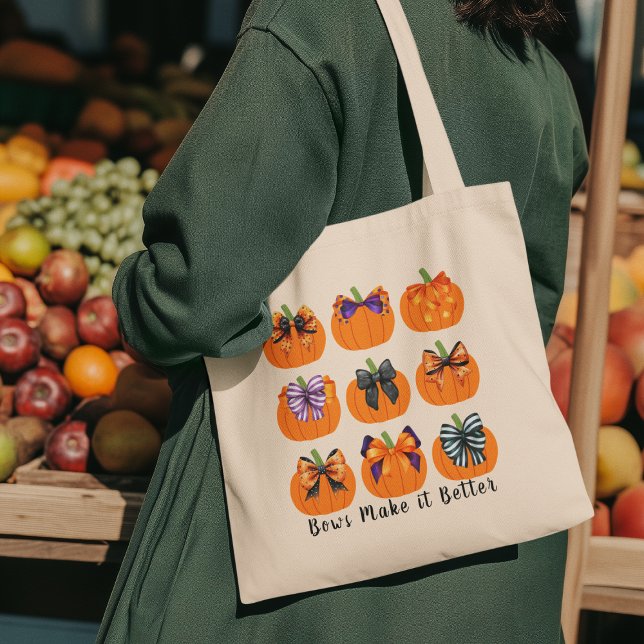 Orange Pumpkins with Coquette Bows Square Tote Bag (This item is for display purposes only to illustrate the design element.)