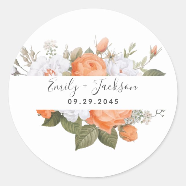 Orange Punch White Ranunculus  Florals Classic Round Sticker (Front)