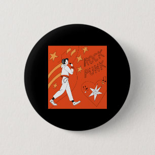Orange Punk Rock Expressive Digital Art Illustrati Button