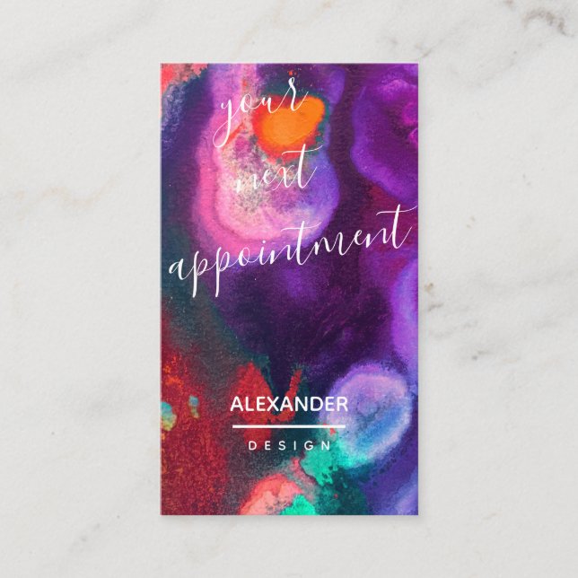 Orange Purple Abstract Watercolor Appointment Card (Front)