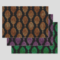 Orange, Purple, and Green Halloween Damask Wrapping Paper Sheets