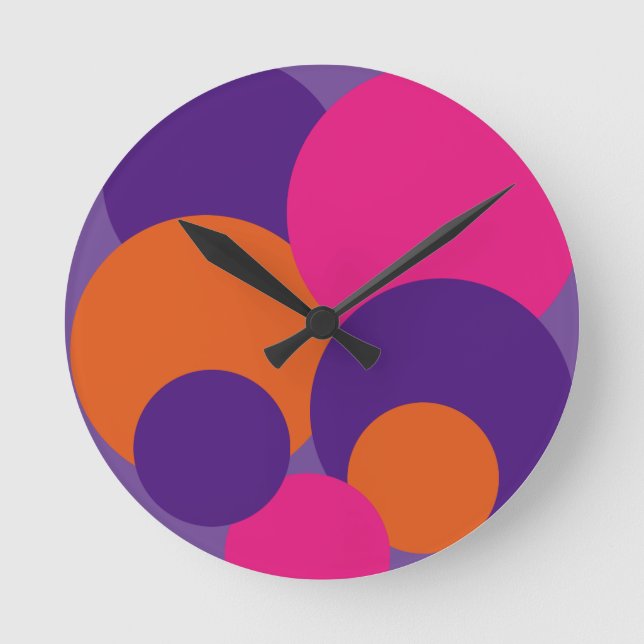 Orange, Purple and Hot Pink Polka Dots  Round Clock (Front)
