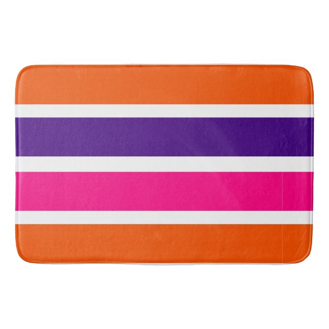 Orange, Purple and Hot Pink Stripes Bathroom Mat (Front)