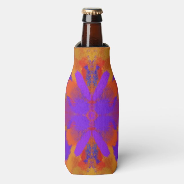 Orange Purple And Red Abstract Graphic Art Design Bottle Cooler (Bottle Front)