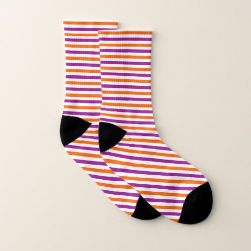 Orange Purple and White Vintage Thin Stripes Socks