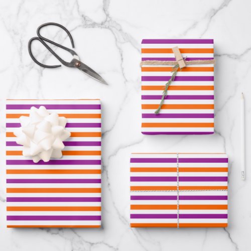 Orange Purple and White Vintage Thin Stripes Wrapping Paper Sheets