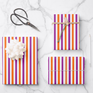 Orange, Purple and White Vintage Thin Stripes Wrapping Paper Sheets