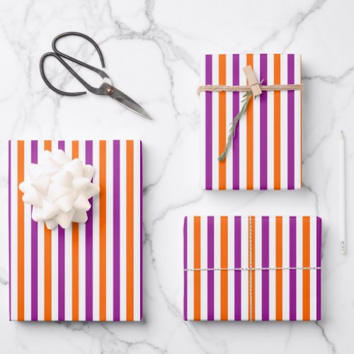Orange Purple and White Vintage Thin Stripes Wrapping Paper Sheets