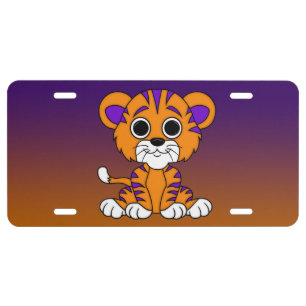 Orange & Purple Baby Tiger Mascot License Plate