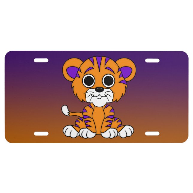 Orange & Purple Baby Tiger Mascot License Plate (Front)