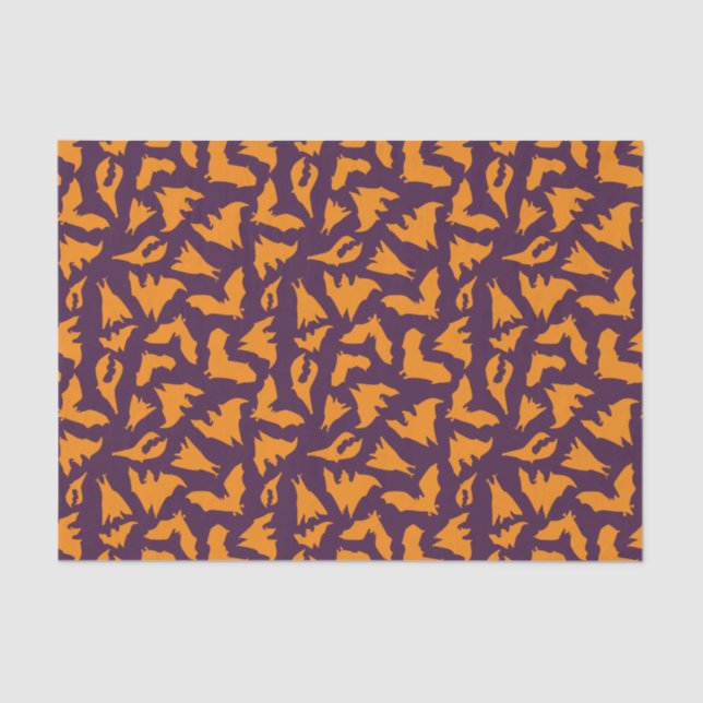 Orange Purple Bats pattern Halloween Tissue Paper (Front)