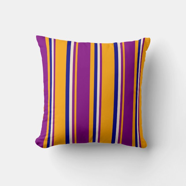 Orange, Purple, Beige, and Dark Blue Stripes Throw Pillow (Front)