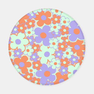 Orange Purple Blue Retro Y2K 70s Flower Pattern Coaster Set