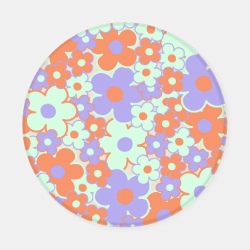 Orange Purple Blue Retro Y2K 70s Flower Pattern Coaster Set