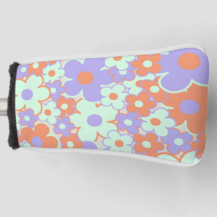 Orange Purple Blue Retro Y2K 70s Flower Pattern Golf Head Cover