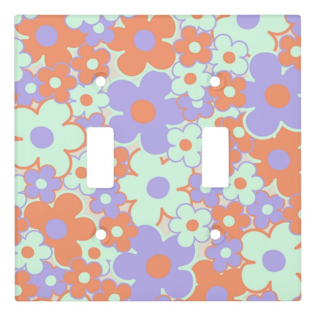 Orange Purple Blue Retro Y2K 70s Flower Pattern Light Switch Cover (Front)