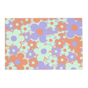 Orange Purple Blue Retro Y2K 70s Flower Pattern Placemat