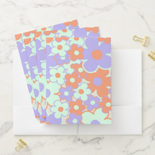 Orange Purple Blue Retro Y2K 70s Flower Pattern Pocket Folder