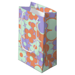 Orange Purple Blue Retro Y2K 70s Flower Pattern Small Gift Bag