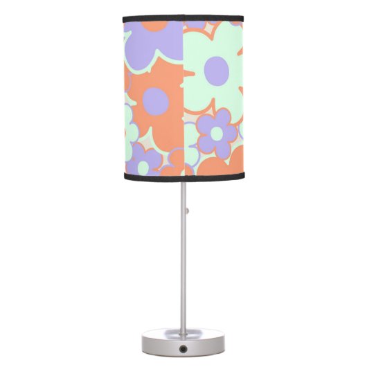 Orange Purple Blue Retro Y2K 70s Flower Pattern Table Lamp (Back)