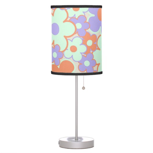 Orange Purple Blue Retro Y2K 70s Flower Pattern Table Lamp (Left)