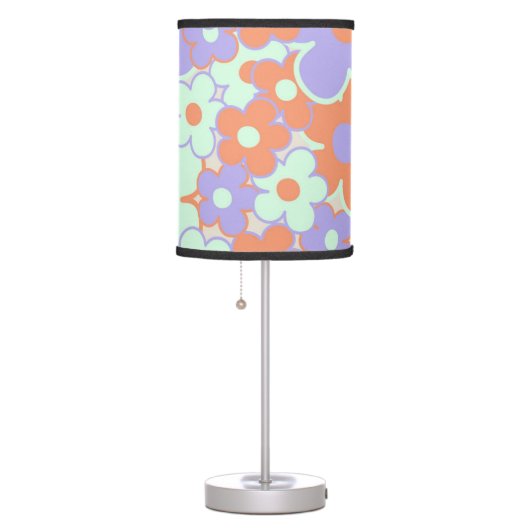 Orange Purple Blue Retro Y2K 70s Flower Pattern Table Lamp (Right)