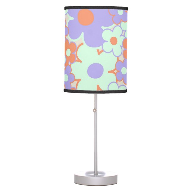 Orange Purple Blue Retro Y2K 70s Flower Pattern Table Lamp (Front)
