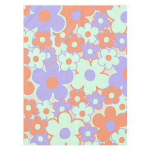 Orange Purple Blue Retro Y2K 70s Flower Pattern Tablecloth