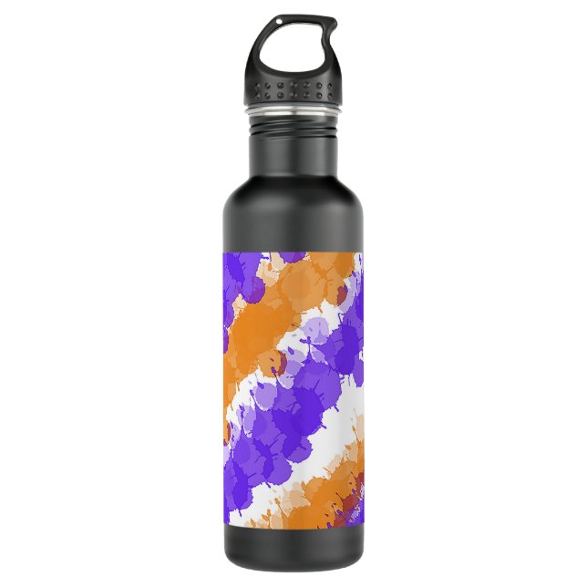 Orange & Purple Bright Splatter Stainless Steel Water Bottle (Front)