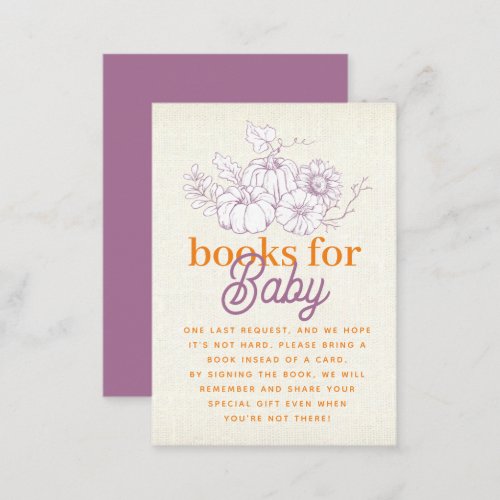 Orange Purple Burlap Little Pumpkin Books for Baby Enclosure Card