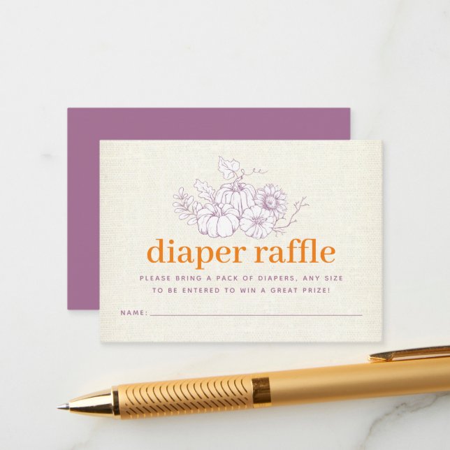 Orange Purple Burlap Little Pumpkin Diaper Raffle Enclosure Card (Front/Back In Situ)