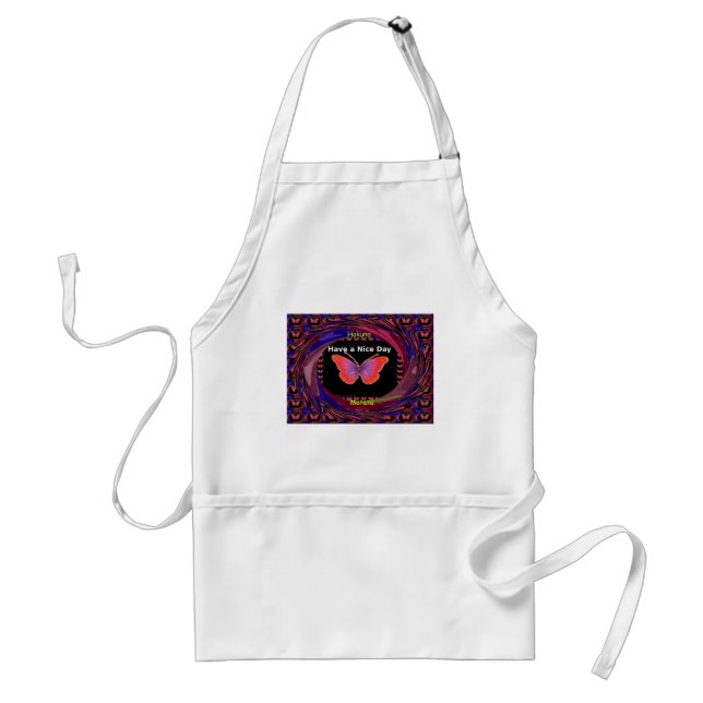 Orange Purple Butterfly Have a Nice Day Art Print Adult Apron (Front)