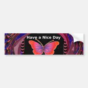 Orange Purple Butterfly Have a Nice Day Art Print Bumper Sticker