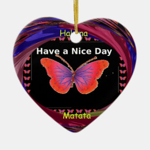 Orange Purple Butterfly Have a Nice Day Art Print Ceramic Ornament