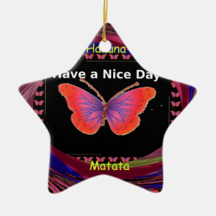 Orange Purple Butterfly Have a Nice Day Art Print Ceramic Ornament