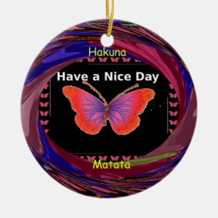 Orange Purple Butterfly Have a Nice Day Art Print Ceramic Ornament