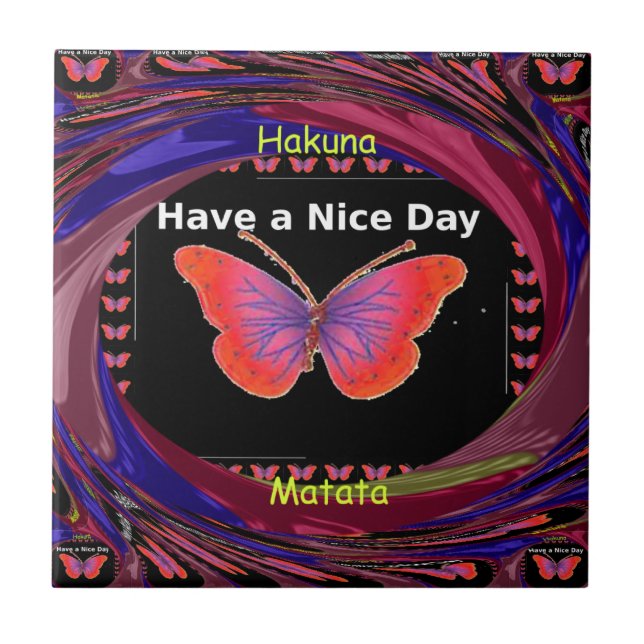 Orange Purple Butterfly Have a Nice Day Art Print Ceramic Tile (Front)