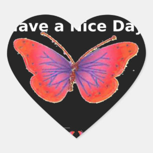 Orange Purple Butterfly Have a Nice Day Art Print Heart Sticker