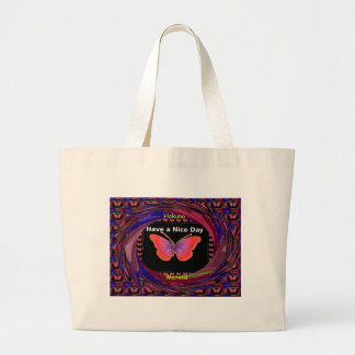 Orange Purple Butterfly Have a Nice Day Art Print Large Tote Bag