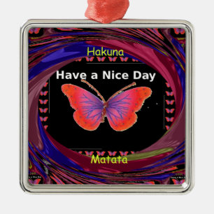 Orange Purple Butterfly Have a Nice Day Art Print Metal Ornament