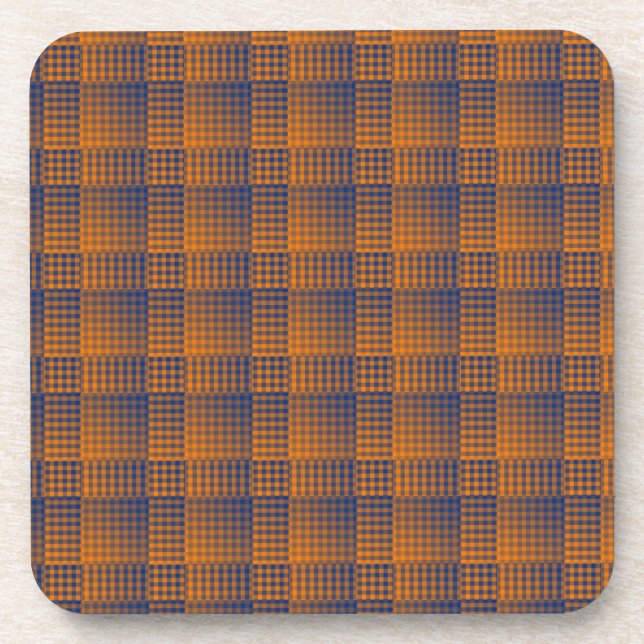 Orange Purple Checker Abstract Pattern Beverage Coaster (Front)