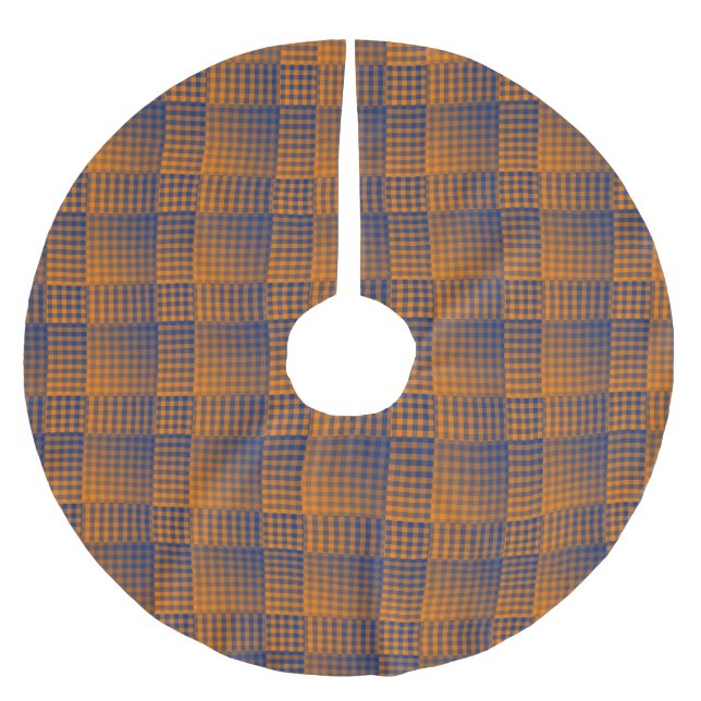 Orange Purple Checker Abstract Pattern Brushed Polyester Tree Skirt (Front)