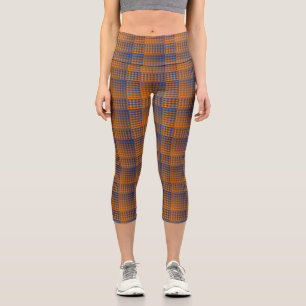 Orange Purple Checker Abstract Pattern Capri Leggings