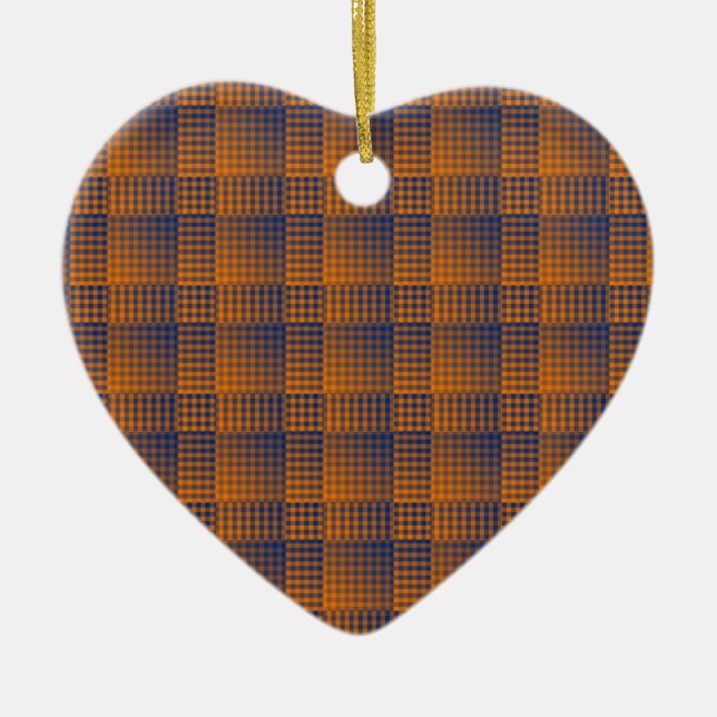 Orange Purple Checker Abstract Pattern Ceramic Ornament (Front)