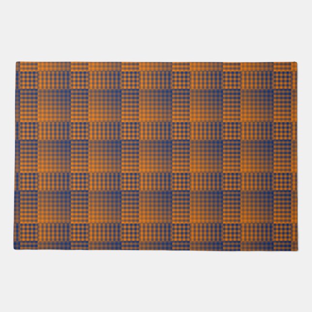 Orange Purple Checker Abstract Pattern Doormat (Front)