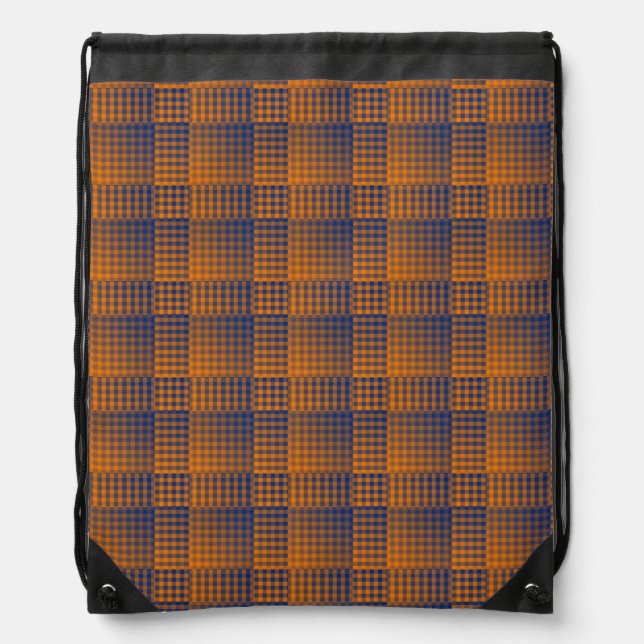 Orange Purple Checker Abstract Pattern Drawstring Bag (Front)