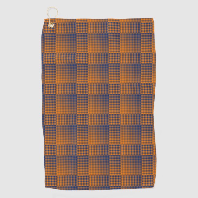 Orange Purple Checker Abstract Pattern Golf Towel (Front)