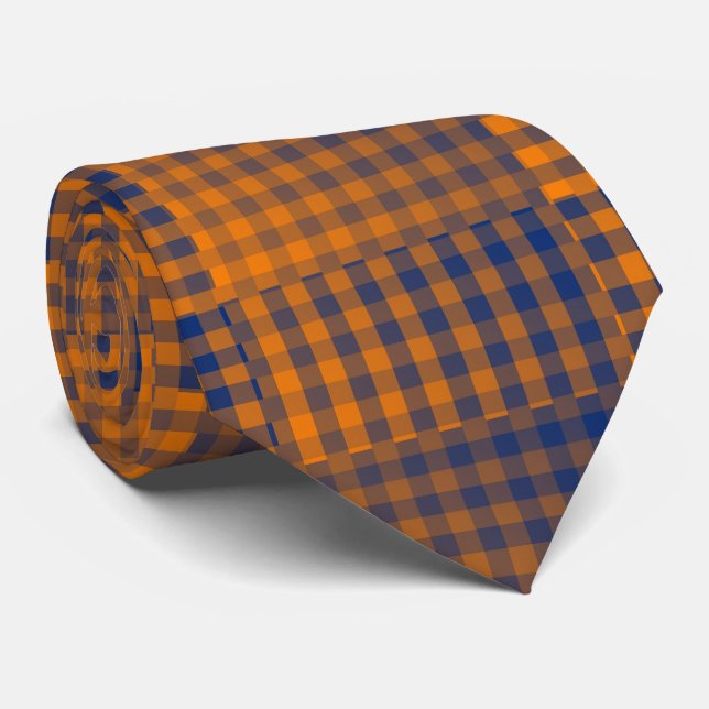 Orange Purple Checker Abstract Pattern Neck Tie (Rolled)